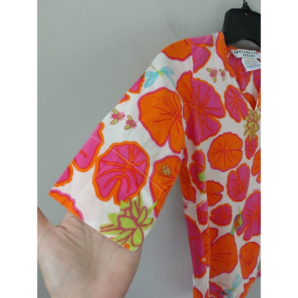 Gretchen Scott Girls Size 4/6 Blouse 3/4 Sleeve Floral Nature Animal 100% Cotton - Picture 5 of 12